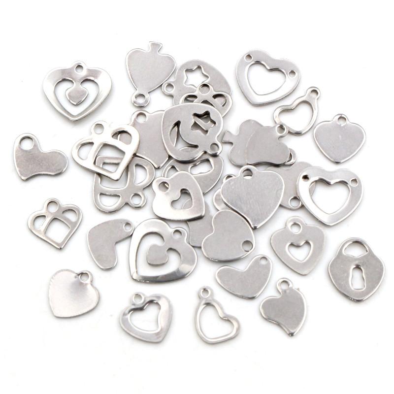 50pcs/lot No Fade Charms 316 Stainless Steel Hollow lovely heart Charms handmade Craft pendant Jewelry making,DIY for necklace