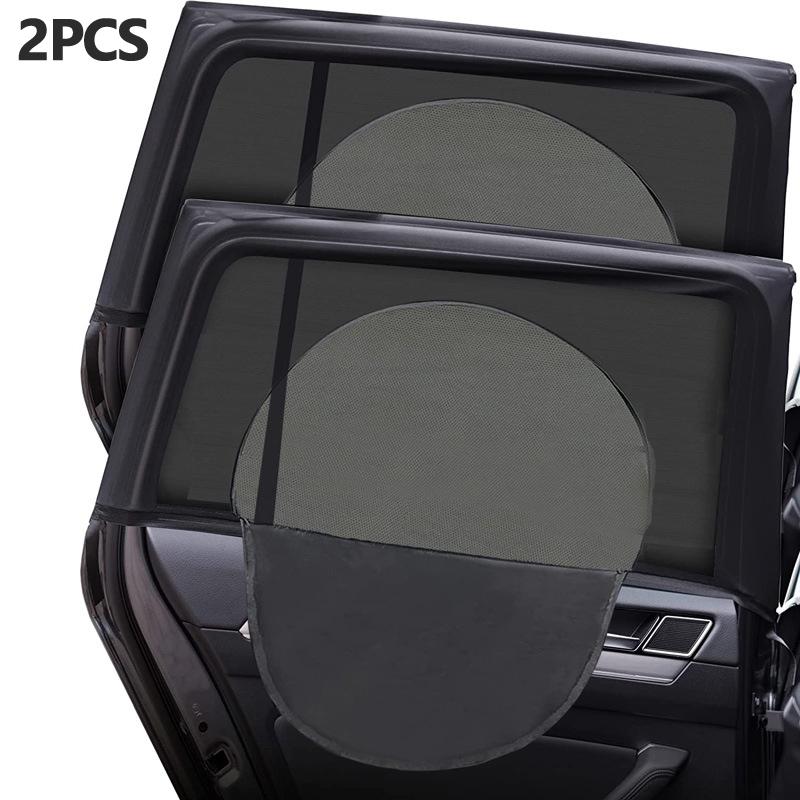 2pc Car Shade Curtain Door Window Mesh Curtain Double Shade Heat Insulation Zipper