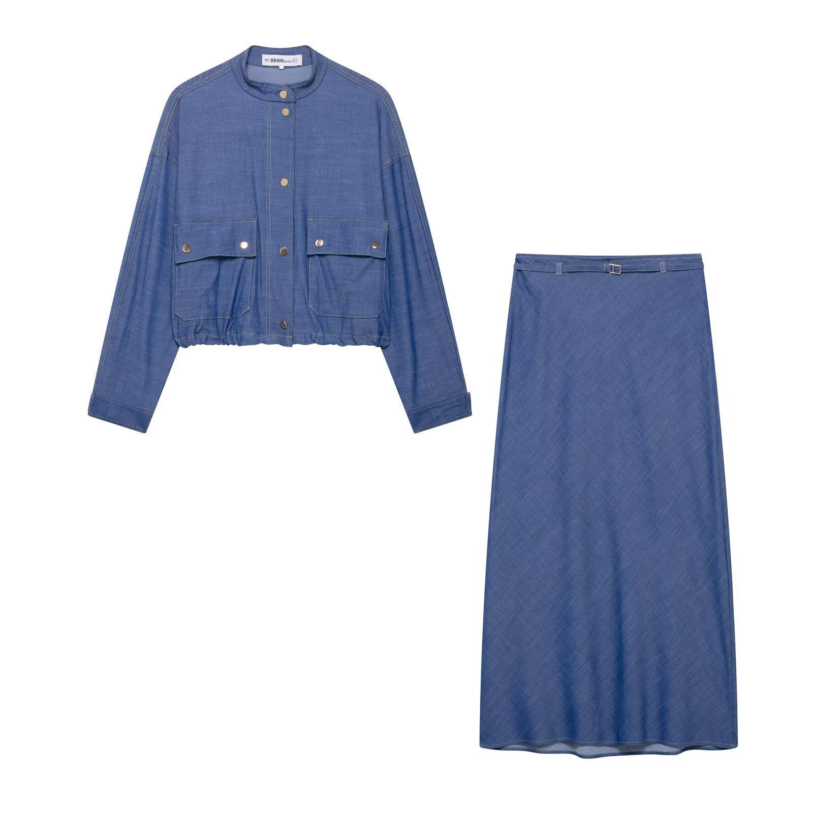 

Spring 2025 European & American Women s Bomber Jacket & Midi Skirt Set 6161 XL