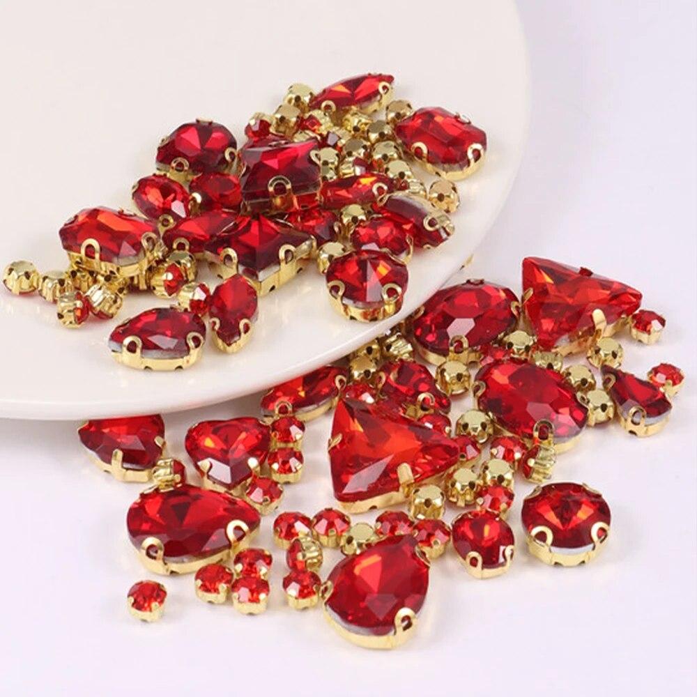 Sew On Rhinestones, Choupee 130PCS Sew On Glass Rhinestone Metal Back Prong Setting Sewing Claw Rhinestone Mixed Shapes