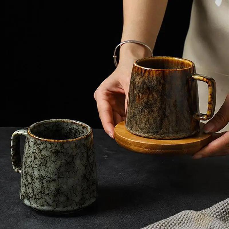 Japanese Vintage Ceramic Mug, High-Capacity Cup, Couple Drinking Home Office Handle, Coffee Tea Cups, Underglaze Color, 111ml