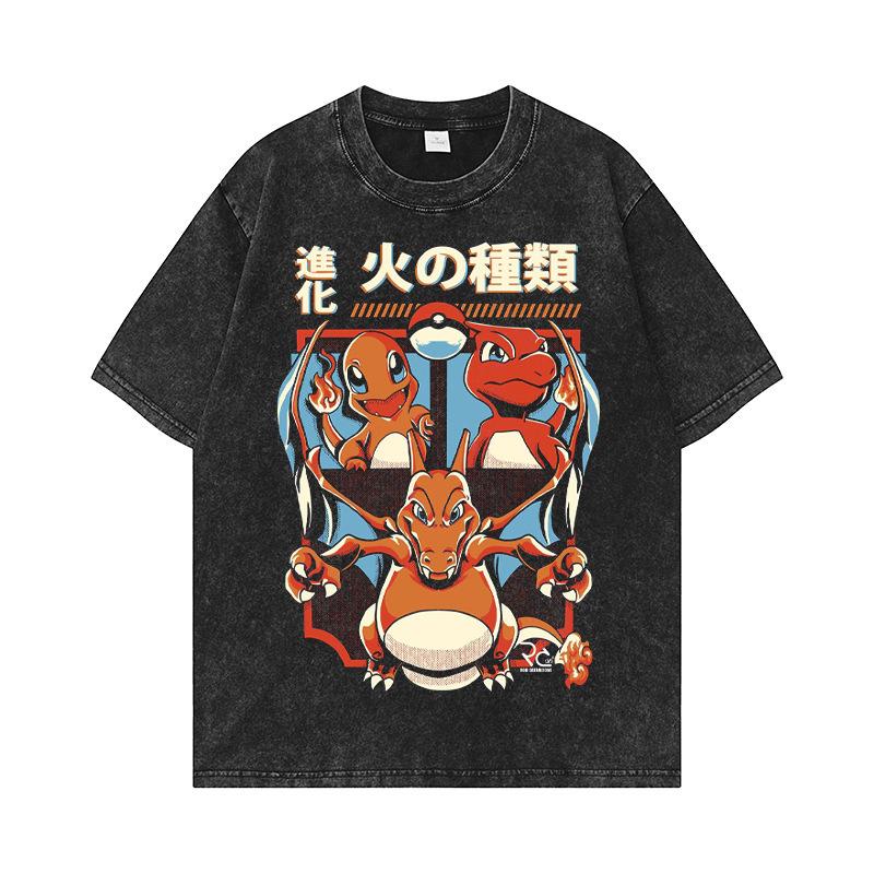 230G fabric cotton T European size Mario printing washing water retro men s and women s T-shirts summer trendy brand American style S