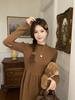 French Red Semi-High Neck Knit Slimming Dress - Long-Sleeved Autumn/Winter Fashion for Women