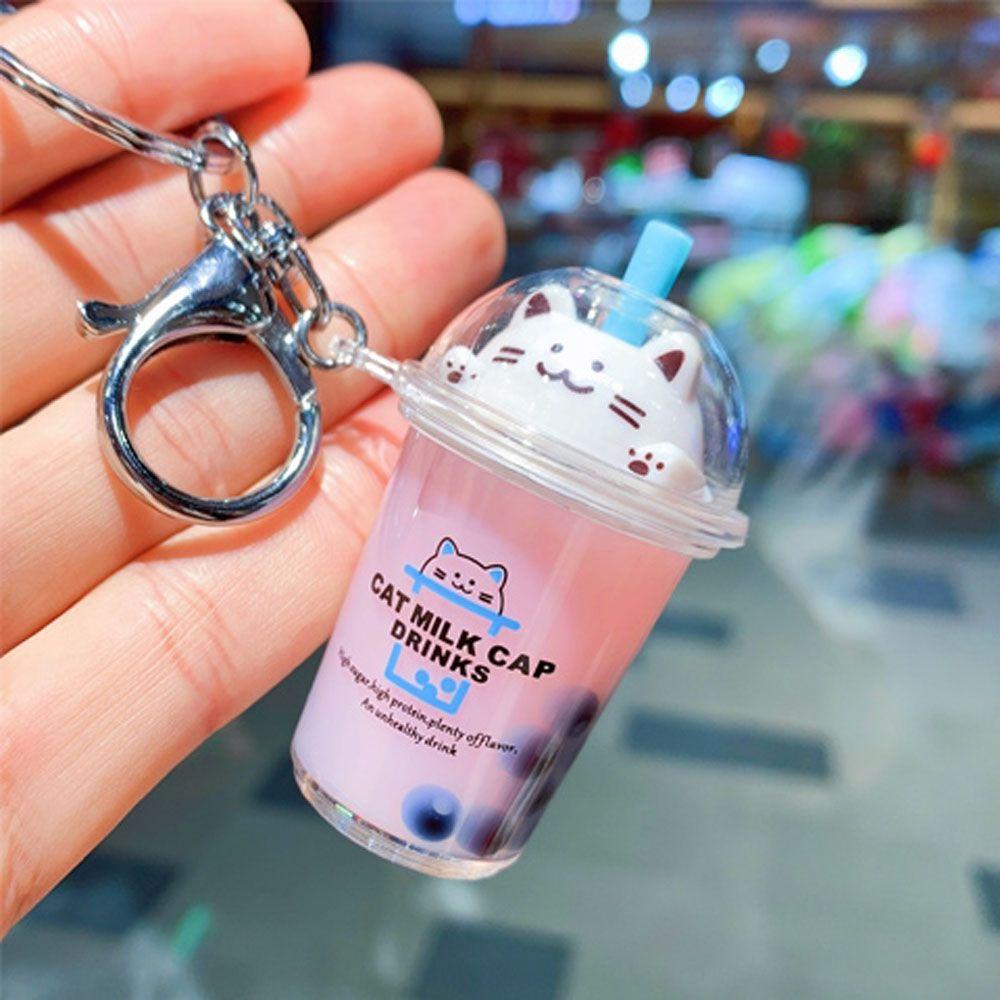 Cartoon Cup Milk Tea Bubble Acrylic Floating Fruit Jewelry Key Ring Fashion Accessories Key Chain