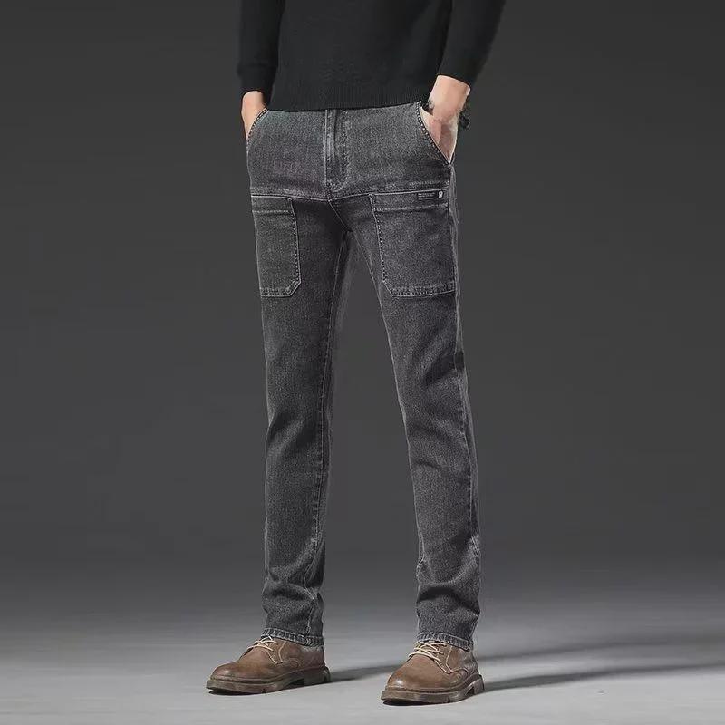 Spring Collection: Men's Elastic Smoke Gray Jeans - Vintage Wash Retro Style