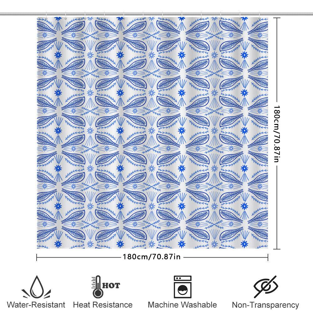 Vibrant Blue White Floral Shower Curtain Waterproof Fabric Decoration For Bathroom Decorations 72X84 Inch Size Available