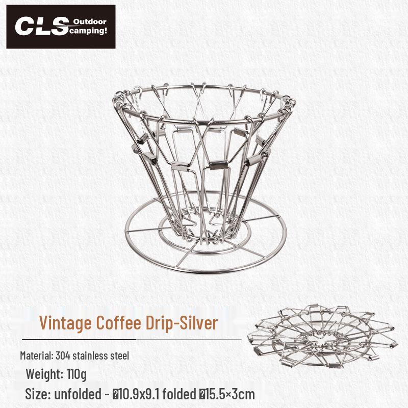 CLS Portable Folding Stainless Steel Coffee Drip Rack - Retro Hand-Brewed Outdoor Filter