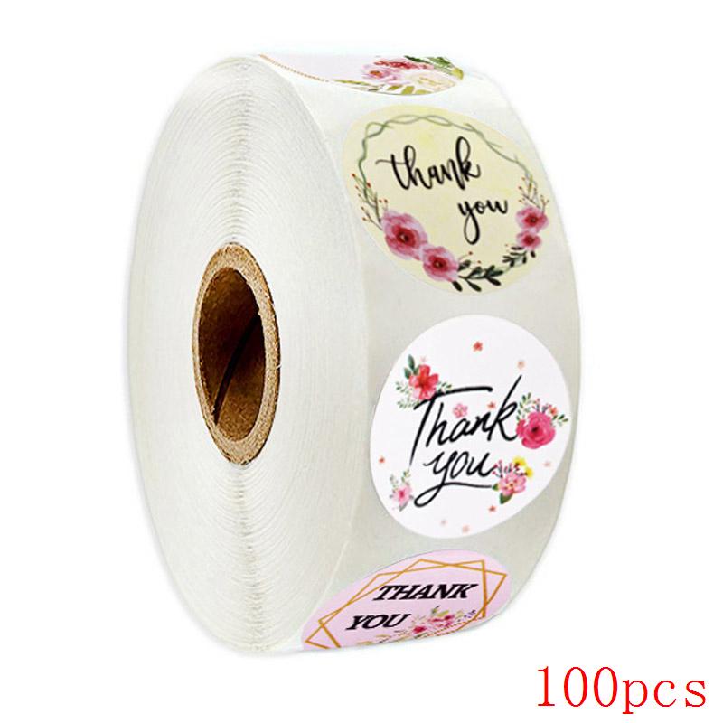 50-500pcs 8 Styles Thank You Sticker for Seal Labels Round Floral Multi Color Labels Sticker Handmade Offer Stationery Sticker