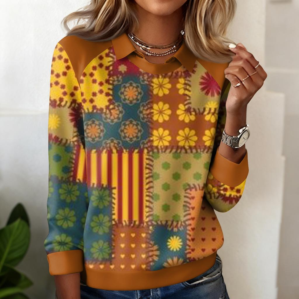 Ladies' Plaid Printed Casual Long Sleeved Sweatshirt Top