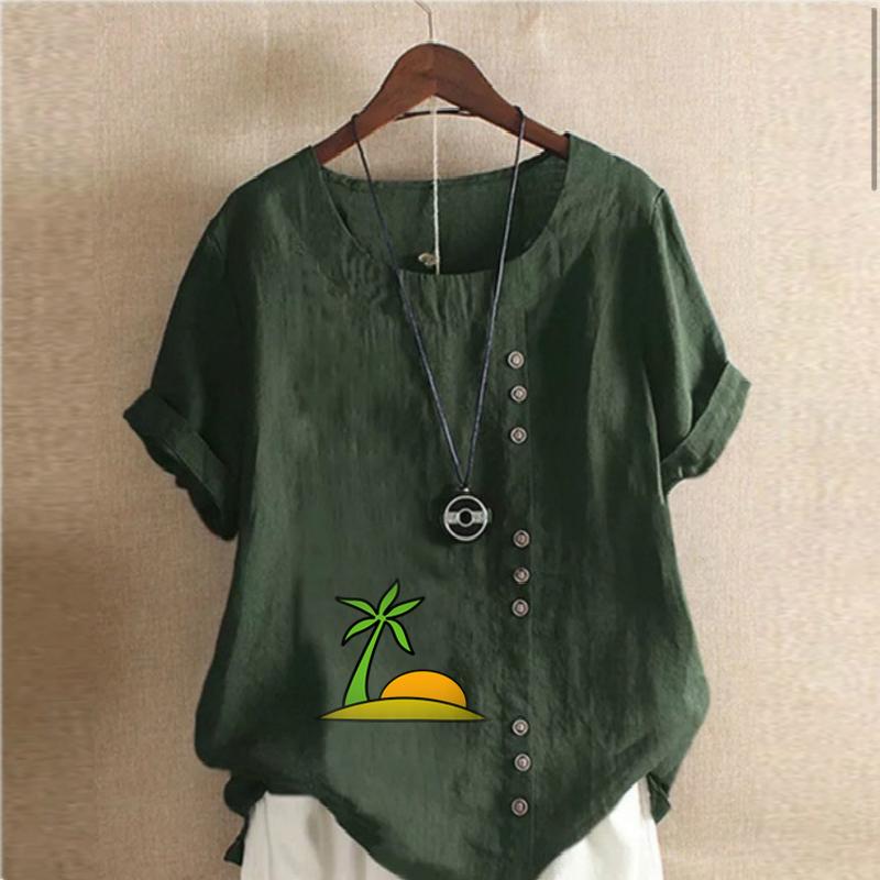 Women's Fashion Setting Sun Prined Short Sleeve T-shirt Loose Cotton Shirt Casual Loose Summer Blouse Tops Plus Size