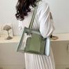 2pcs/set Elegant Transparent Jelly Bag PU Leather Large Capacity PVC Composite Tote Bags Waterproof Candy Color