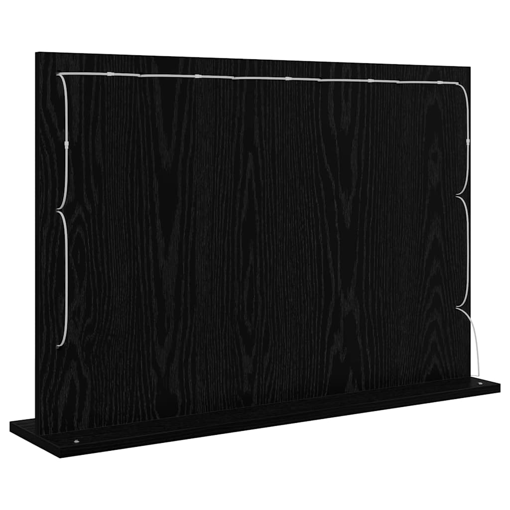 Black Washbasin Mirror with Oak Effect 80 x 15 x 18 cm