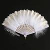 1PC - Vintage simulation feather lace fan with gold stamping feather fan in white
