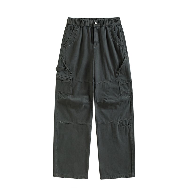 Original Export American Retro Heavy-Duty Work Pants for Men, Loose Wide-Leg Washed Multi-Pocket Elastic Waist Casual Pants