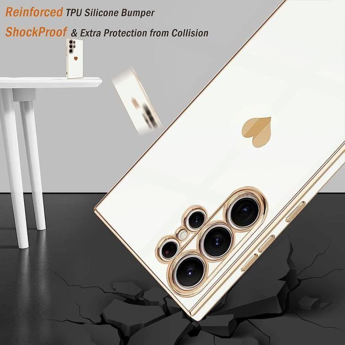 Coque Silicone - Samsung - Galaxy S24 Ultra - Blanc - Motif Cœur - Souple TPU avec 2 Verres Trempés