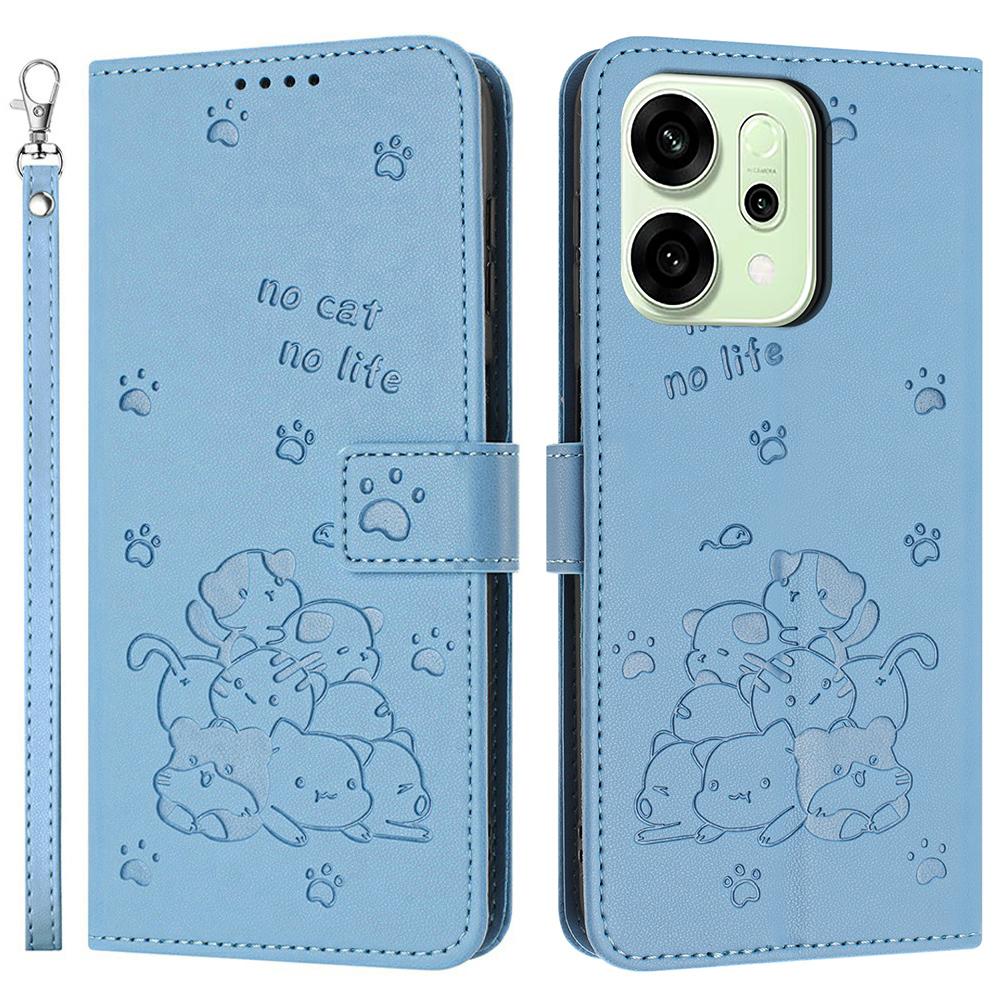 For Oppo Reno14 5G (Global)/Reno14 F 5G Wallet Case Cats Imprint Leather Phone Cover with Strap