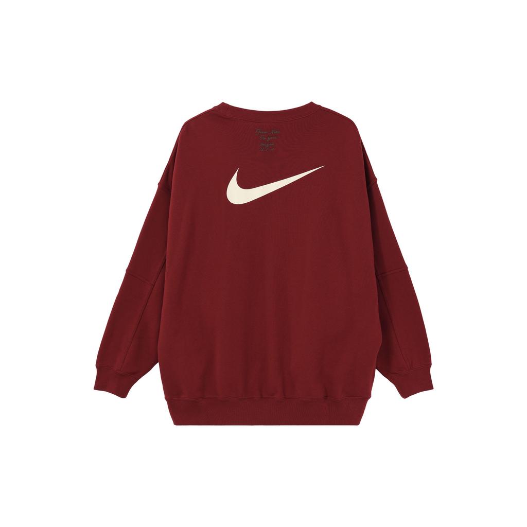 Nike Alphanumeric Embroidery Ribbed Crew Neck Loose Sweatshirt Women Sweatshirt Rose-Red FV8444-677