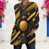 Women Plus Size Round Neck Long Sleeve Printed Light Purple Loose T Shirt With Pockets