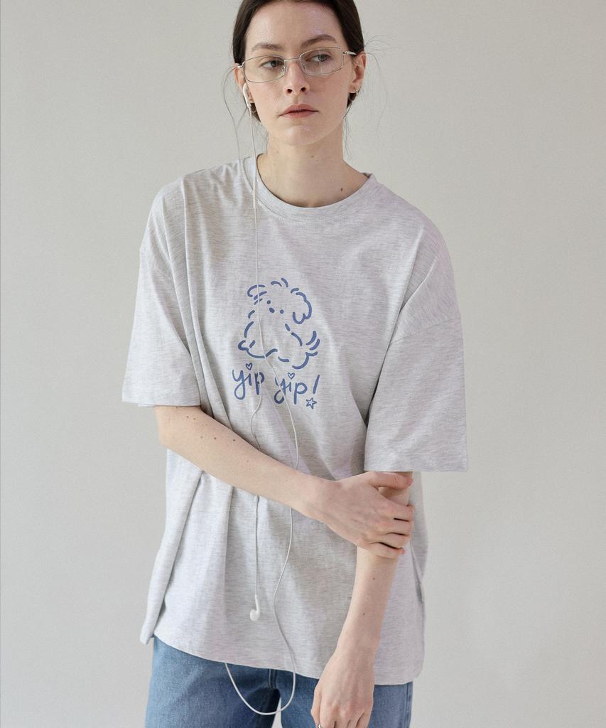 Keullaepeu Puppy Round Short Sleeve T-Shirt_White Melange