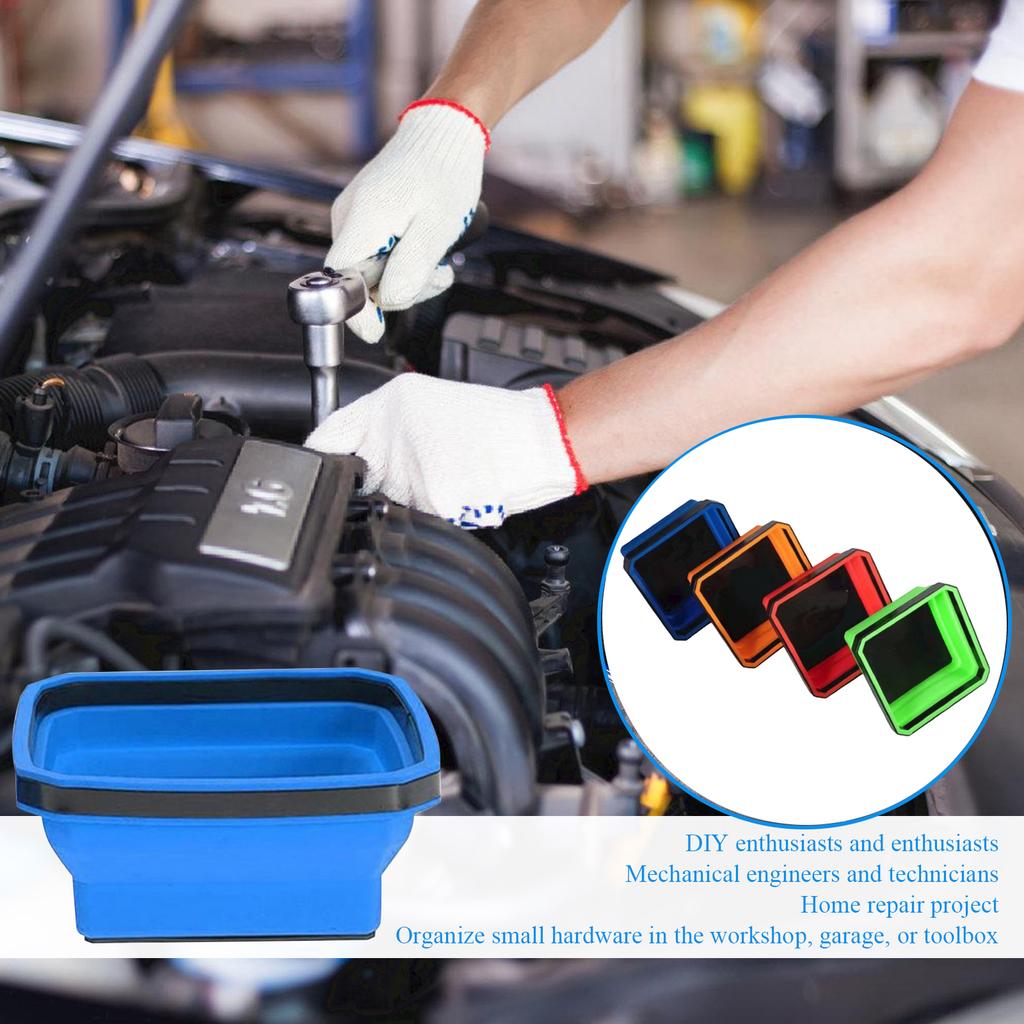 4pcs Silicone Foldable Magnetic Square Parts Storage Tray, Strong Magnetic Folding Storage Box