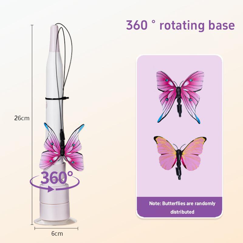 Cat Teaser Electric Automatic Stick With Butterfly Decoration Hands Free 360 Degree Rotating Base Cat Interactive Toy