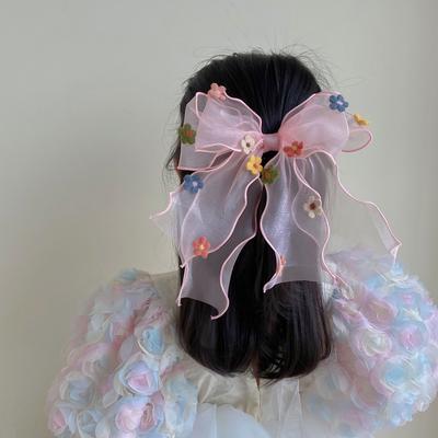 Mädchen Kinder Langes Band Fee Süße Haarnadel Mode Accessoires Koreanisch Frühling Sommer Farbe Blume Organza Große Haarspangen