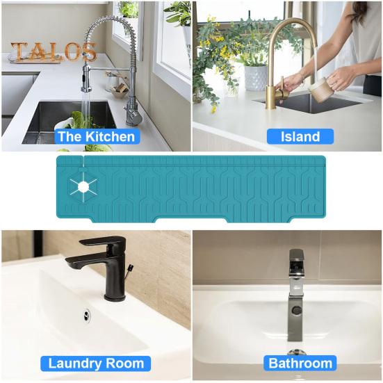 Silicone Faucet Sink Splash Guard Mat Foldable Drain Mat Non-Slip Multiple Drain Holes Adjustable Faucet Protector for Kitchens