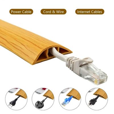 1PC 1m/39.37in Pvc Floor Cord Cover Self-adhesive Power Cable Protector Extension Electric Wire Duct Slot Cable Sleeves Hider Co