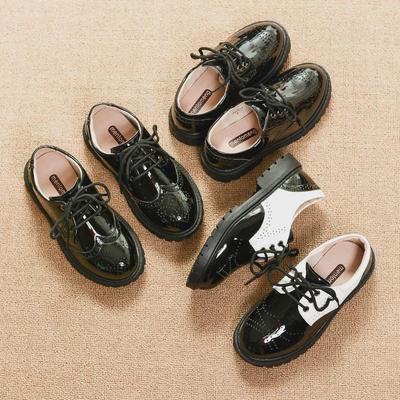 Scarpe da scuola in pelle nera per ragazzi - suola morbida, motivo floreale, stile coreano