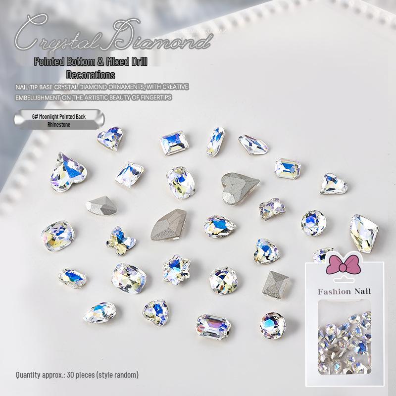 

Assorted Nail Art Rhinestones: Clear, Peach Heart, Square Champagne (30 Pieces)