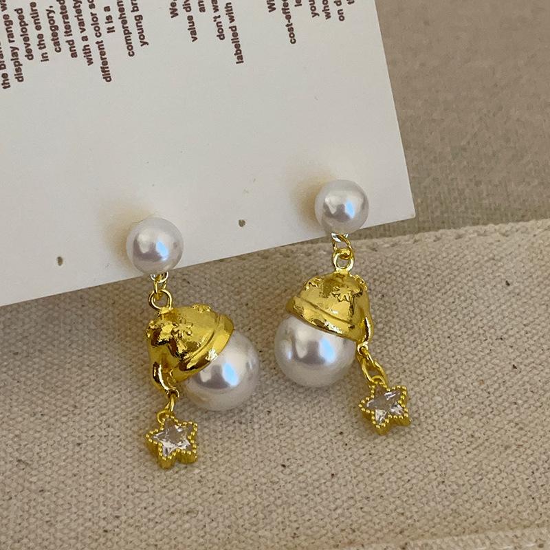 

Ambience Золотая Рождественская шапка с жемчужным кулоном Ожерелье Серьги-гвоздики Женские Нежные Милые Универсальные Цепочки на шею Цепочки на свитер