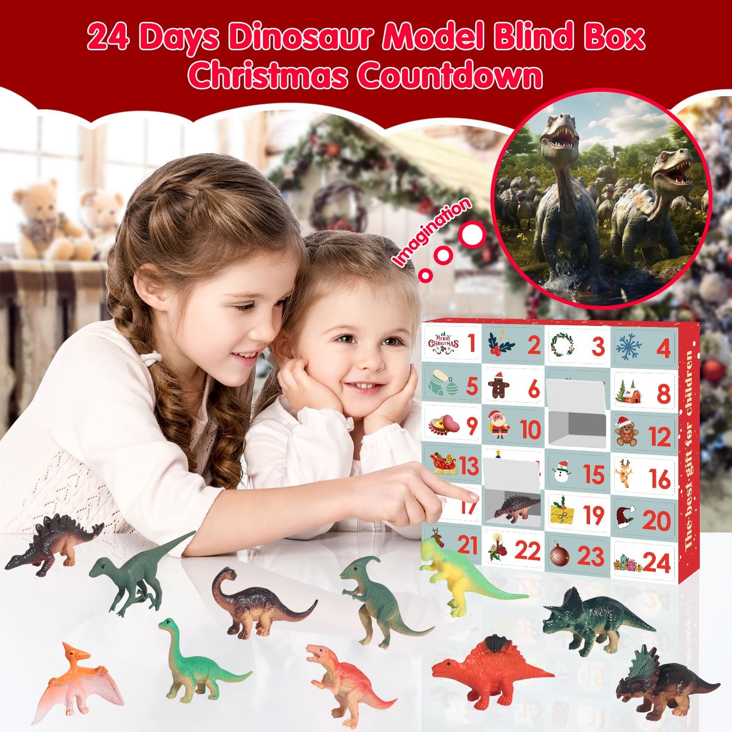 Christmas Dinosaur Advent Calendar 2025 for Kids,24 Days Advent Calendar to Christmas Surprise Dinosaur Toys Set with Different Dino Figures,