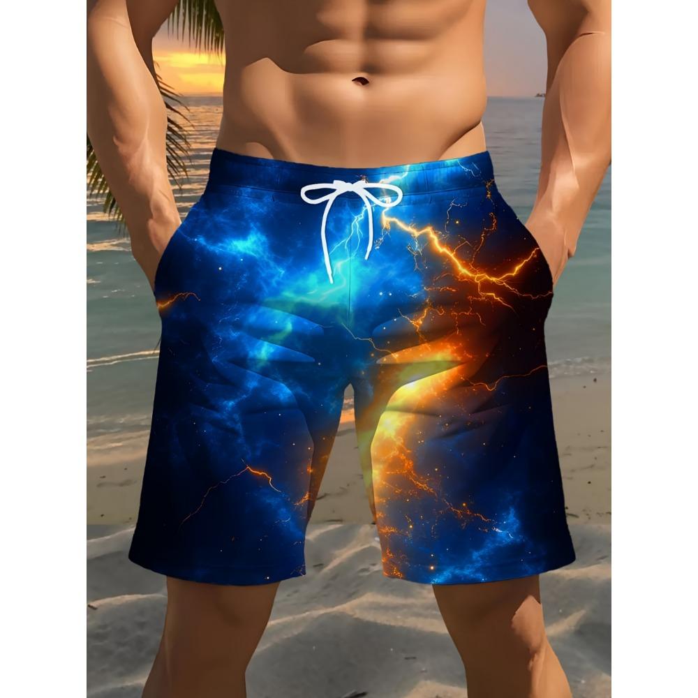 2026 Men's Summer Beach Shorts 3D Printed Lightning Pattern Casual Shorts Pants Swimming Trunks Hawaiian Vacation Mens Clothes