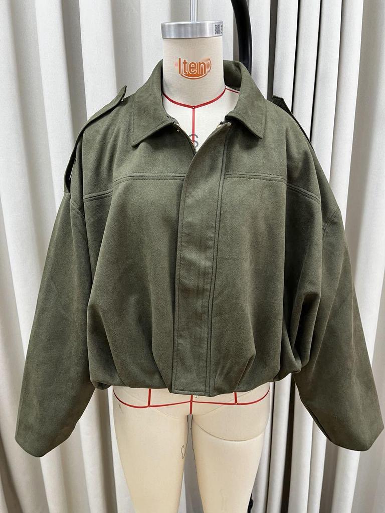 2025 Spring Bestseller: Green Suede Bomber Jacket Coat