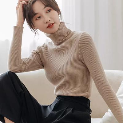 Autumn Winter Turtleneck Knitted Sweater Women's Long Sleeve Slim Thicken Pullover Versatile Bottoming Tops Black White Sweaters
