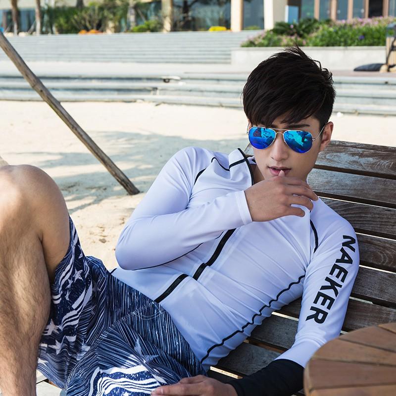Mens Long Sleeve Zip Wetsuit UPF50 Sun Protection Rash Guard Surfing Snorkeling Diving