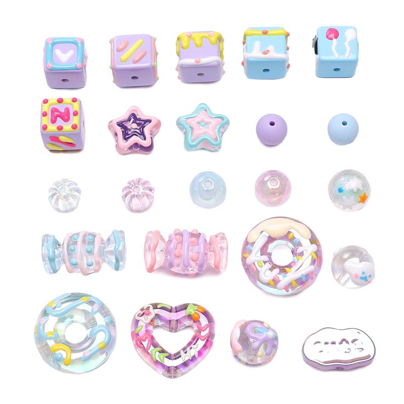 Acrylic Three-Dimensional Painted Beads Cartoon Colorful Hand-Painted Beads DIY Bracelet Mobile Phone Chain Accessories Fashion Handmade