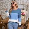 European and American Autumn Knitted Women's Sweater Loose Stripe Contrasting Color Round Neck Pullover Long Sleeve Top Women