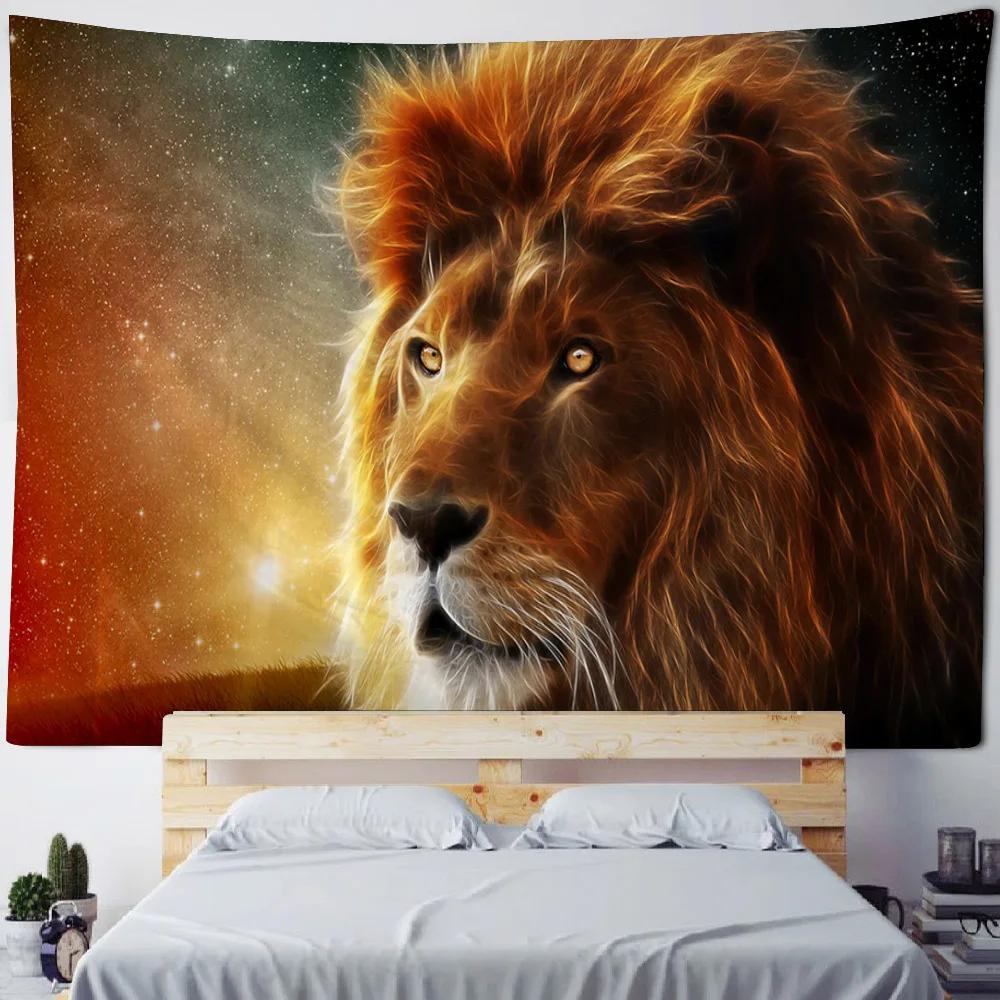 Nordischer Stil Löwenbrüllen Sternenhimmel Wandteppich Traumhafte Tiere Wandbehang für Wohnzimmer Esports-Streamer-Raum Schlafzimmer von Männern Dekoration