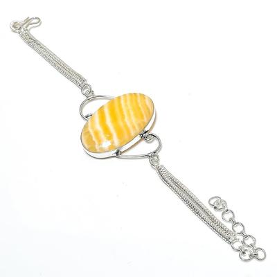 Bracelet en argent sterling 925 et aventurine jaune naturelle, 18 à 20 cm, b3S91