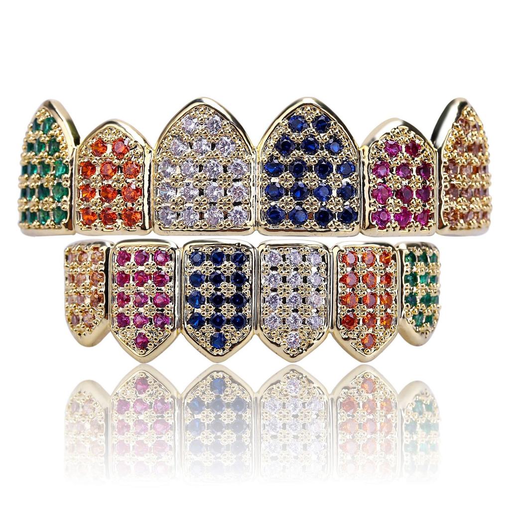 WISH Micro Inlaid Gold Teeth Set Sharp Teeth Vampire Teeth Hip Hop Accessories Teeth Set Factory