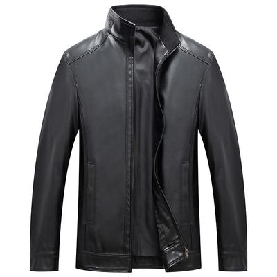 Spring and Autumn Men's Stand-Up Collar Leather Jacket Jacket Fashion Non-ironing Large Size Jacket Men's Black Men's Leather Jacket