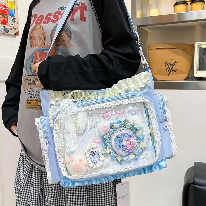 Cute bow pain bag tote bag Japanese JK sweet girl two-dimensional transparent small food allowance bar millet girl