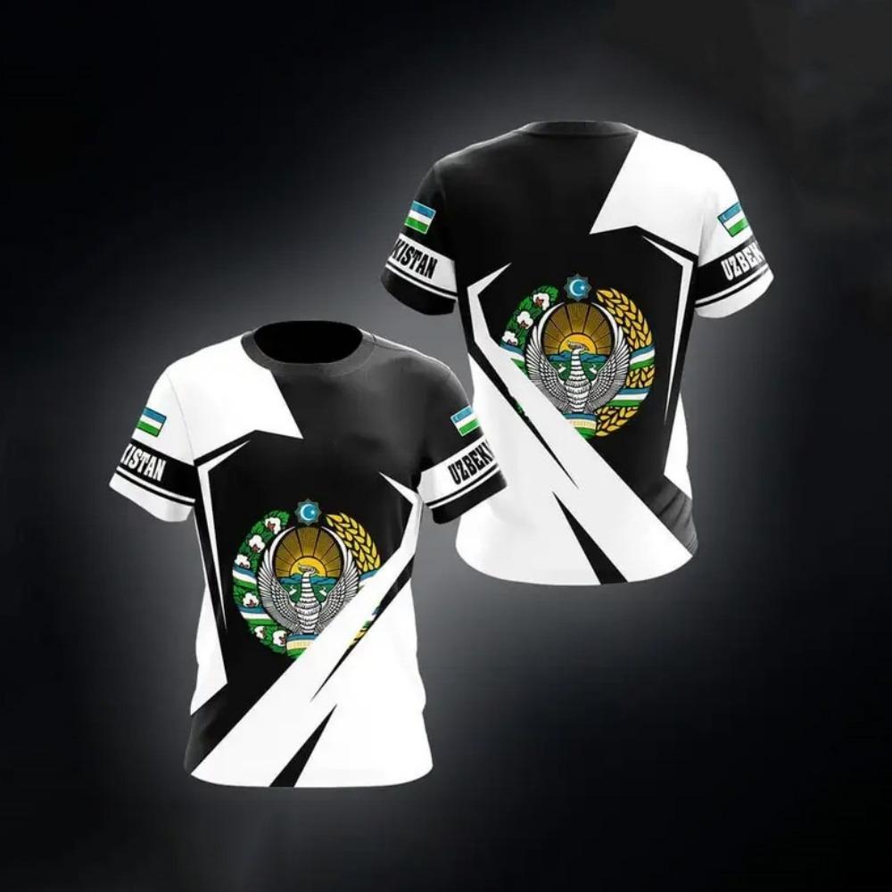 Men Uzbekistan National Flag Print T-Shirt Football Sports Pattern T-Shirts Casual Short Sleeve O-Neck Loose Soccer Fans Tees
