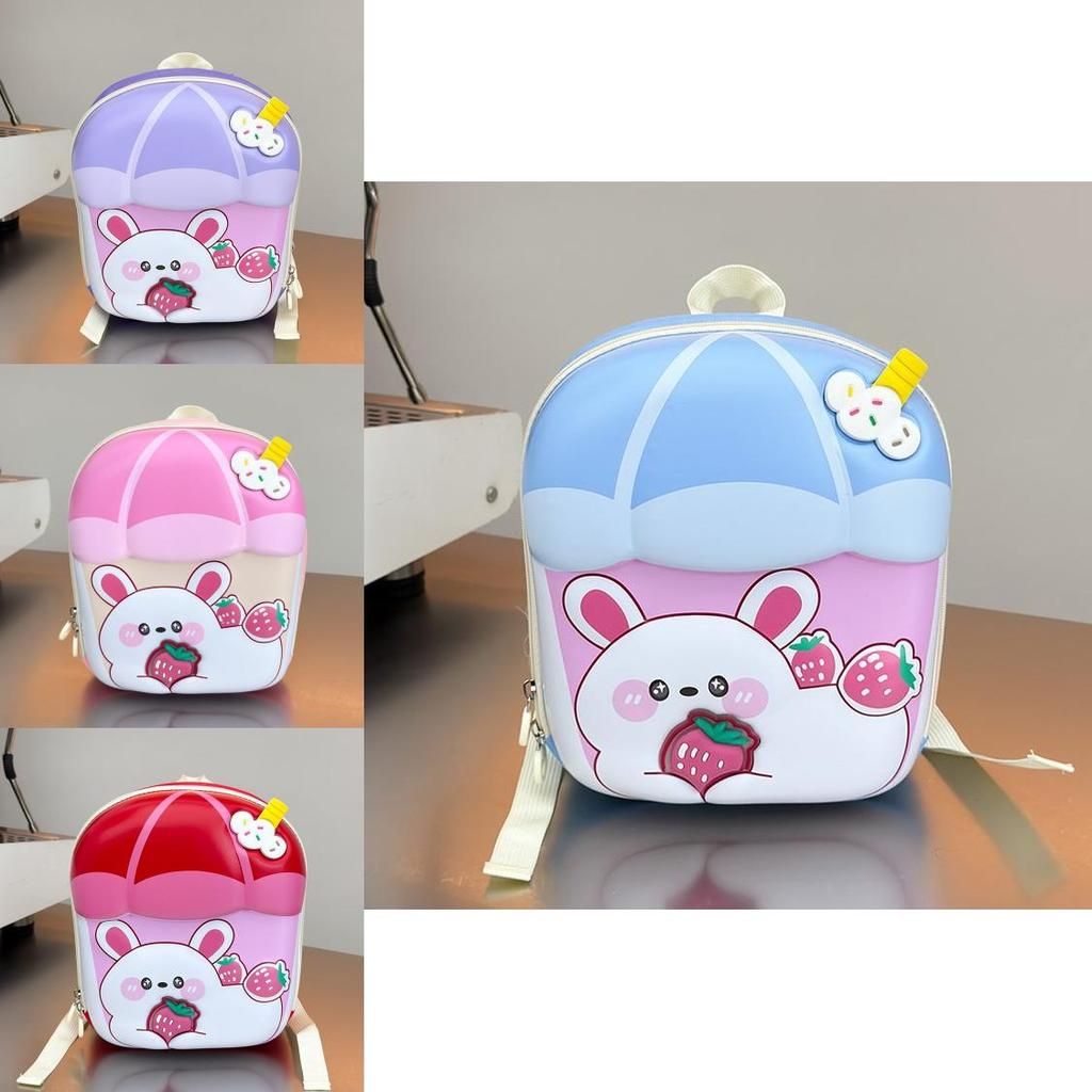 Cartoon Bunny Strawberry Kids Backpack With Hard Shell Durable Oxford Fabric For School Children