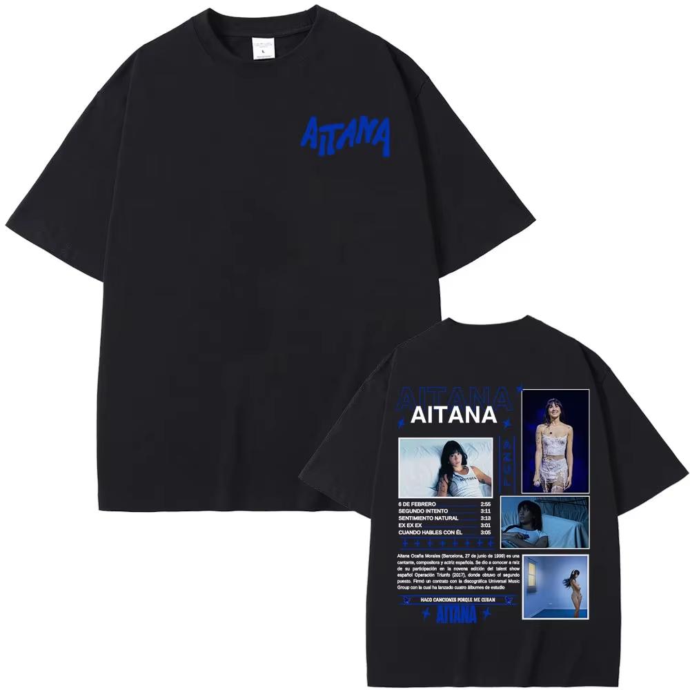 2026 Singer Aitana Azul Album Tour Graphic Unisex Women Harajuku Hip Hop Vintage Tshirt Ops High Quality Cotton Tshirts