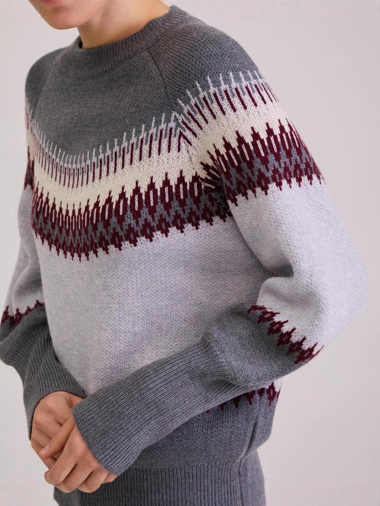 European & American Retro Patchwork Knit Sweater - Autumn/Winter, Round Neck, Long Sleeve