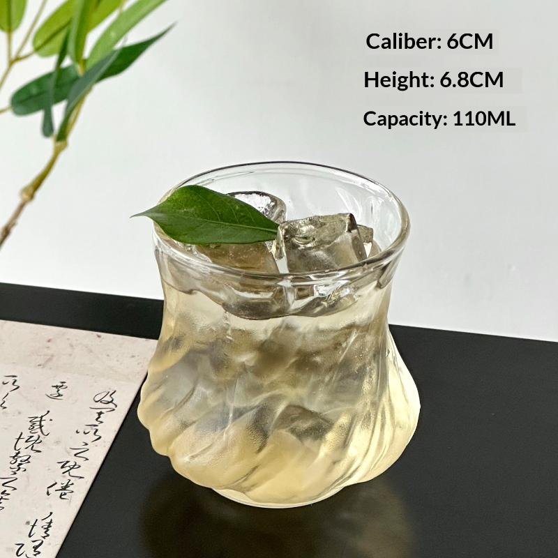Ripple Textured Clear Glass Cup, Irregular Shaped Drinking Tumbler for Cocktail  Coffee  101-200ml