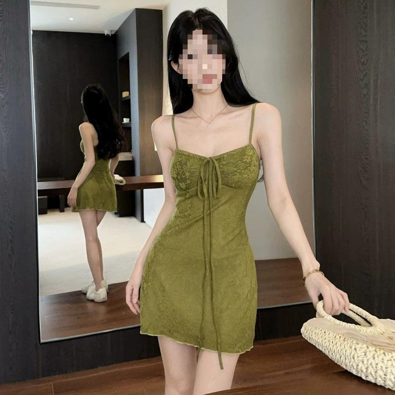 Retro Style Slim-fit Hip-wrapped Short Skirt Niche Suspender Dress, Summer