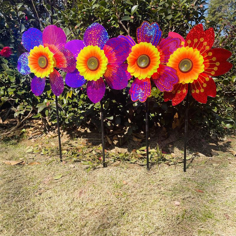 1Pcs Outdoor Kid Toy Sequin Flower Shaped Laser Handheld Windmill Home Garden Decoration Wind Spinner Whirligig Yard Decor